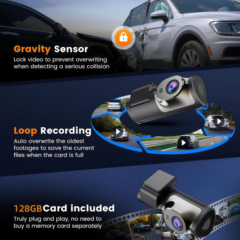 4K autós dash cam, 150°-os széles látószög, kettős felvétel (elöl és hátul), Wi‑Fi, TF-kártya támogatás, okos alkalmazás