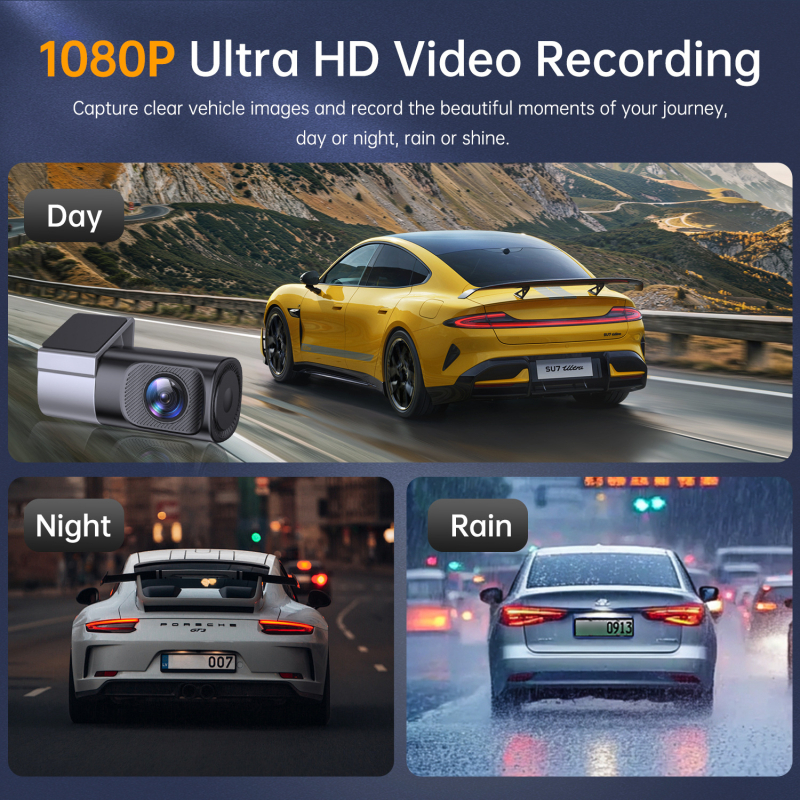 Automobilska dash kamera 2025 s noćnim vidom, Wi‑Fi, 1080p, 140° vidno polje, F1.6, s jednim lećom, ciklično snimanje, ugradnja na vjetrobransko staklo