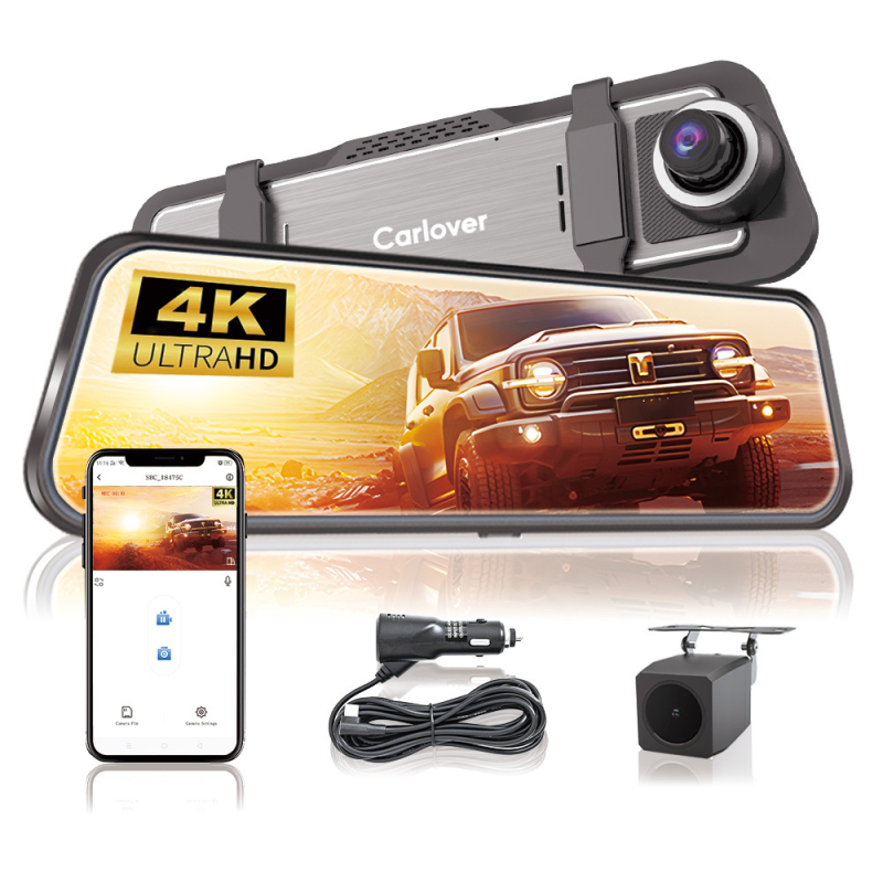 Dvostruka prednja i stražnja dash kamera s GPS, 4K, 10-inčni dodirni zaslon, cikličko snimanje