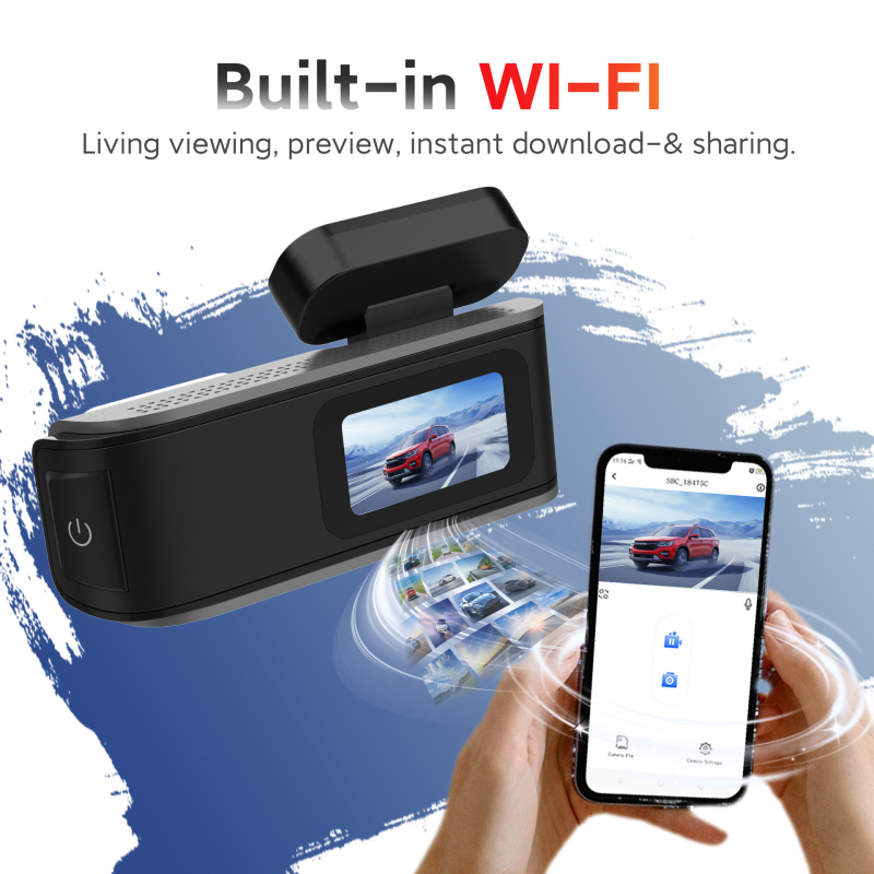 Automobilska dash kamera s dvostrukom prednjom i stražnjom kamerom, 2160p, kut vida 170°, Wi‑Fi, snimanje petljom