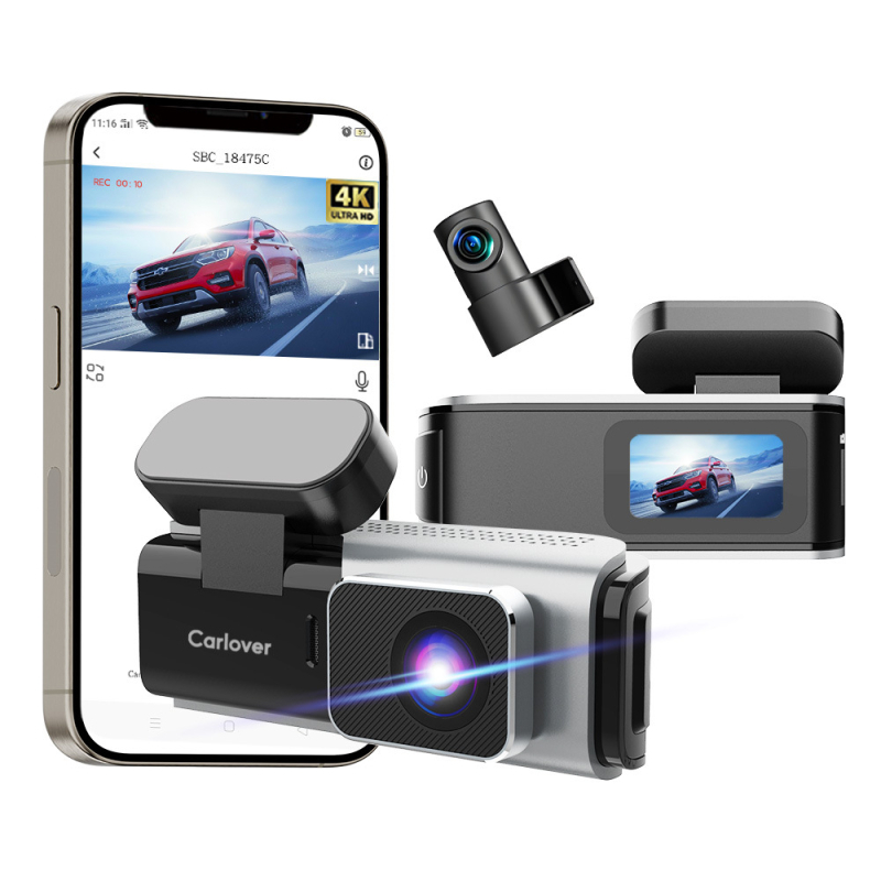 Automobilska dash kamera s dvostrukom prednjom i stražnjom kamerom, 2160p, kut vida 170°, Wi‑Fi, snimanje petljom