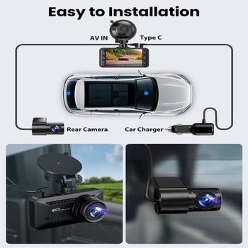 Autós dash cam kettős lencsével és Wi‑Fi-vel, 4K 2160p, 150° látószög, éjszakai látás, TF-kártya-támogatás