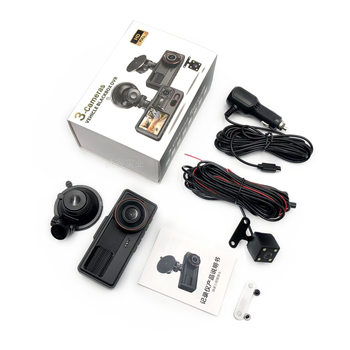 Auto dash cam s tri objektiva, 2-inčni zaslon, Wi-Fi, HD noćni vid, prednja i stražnja DVR