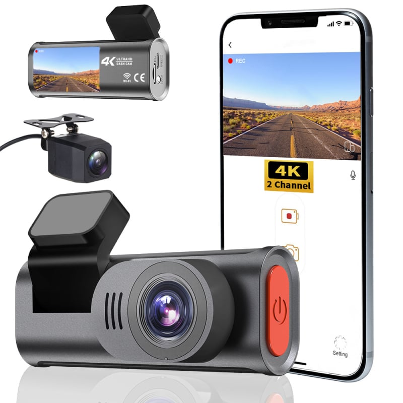 4K prednja i stražnja dvostruka kamera za automobil s Wi-Fi, 150° širokokutni objektiv, 2160p, TF karti podrška