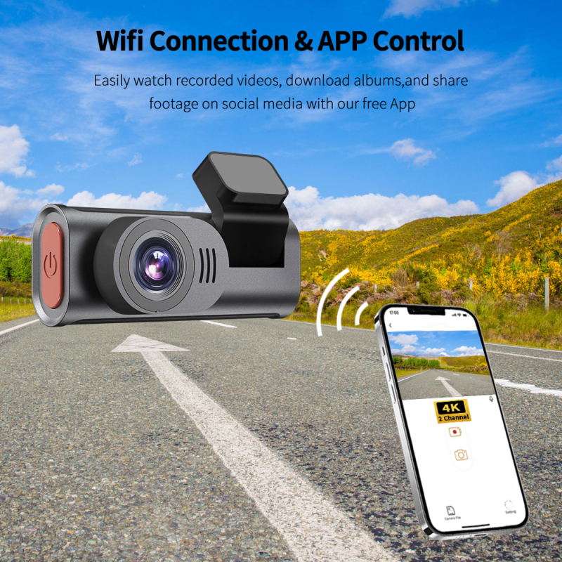 4K prednja i stražnja dvostruka kamera za automobil s Wi-Fi, 150° širokokutni objektiv, 2160p, TF karti podrška