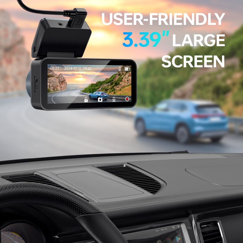 Auto dash kamera s noćnim vidom, Bluetoothom i nadzorom parkiranja – 150° kut gledanja, 3,5" zaslon, Wi‑Fi