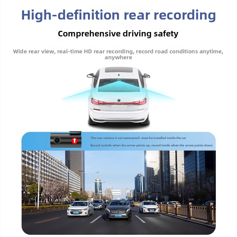 4K-os autós dash cam, kettős csatornás elülső és hátsó felvétellel, 170° látószög, rögzítés az első szélvédőn, rejtett vezetékek, Wi‑Fi