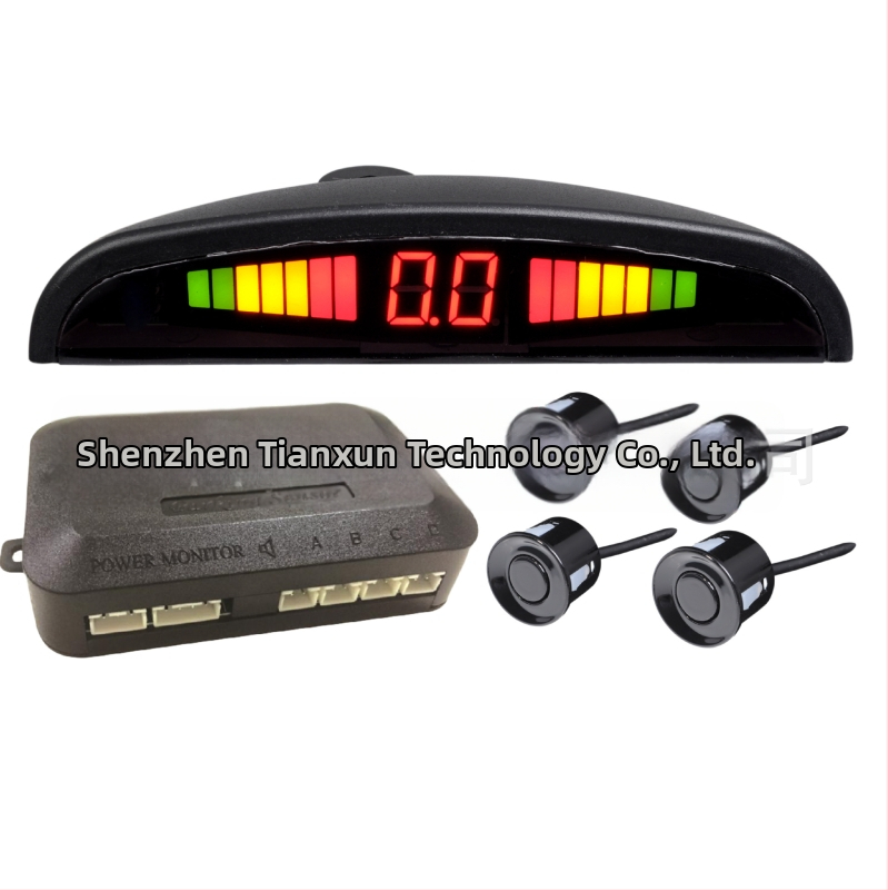 Zvučni radar za parkiranje TX-01, 4 senzora, LED zaslon, domet 0,3–2,0 m, zvučni alarm