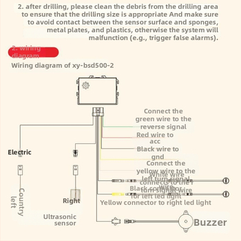 Aklųjų zonų stebėjimo sistema su eismo juostos keitimo pagalba ir radaro įspėjimu, suderinta su galiniu veidrodžiu — 2 jutikliai, 12V, buzzer pranešimas, atbulinės eigos radaras