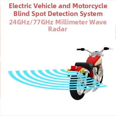 Motociklo slėptų zonų stebėjimo milimetro bangų radaras — Modelis 2408, 12V, LED ekranas, Detekcijos diapazonas 35-55 m, Garsinis signalas