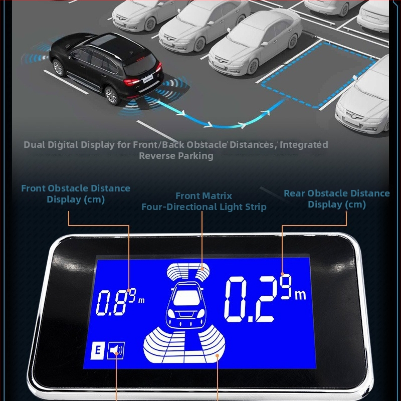 Radar de parcare cu sunet pentru mașină, model CQ-A05-6, afișaj LCD, sonde 6/8, rază de detecție 0–2,5 m