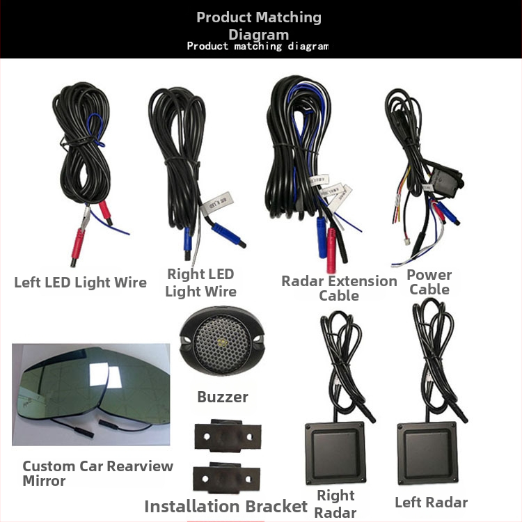 Aklās zonas uzraudzības sistēma ar joslas maiņas atbalstu un milimetru viļņu radaru (10 m detekcijas diapazons, atpakaļskata spogulī displejs, 12V barošana, gaismas un skaņas signāls, -30°C līdz 80°C)
