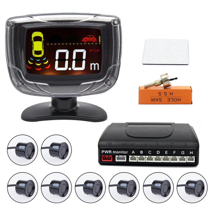 LED radar za parkiranje, 8 senzora, 12V, domet 2 m, model PZ312-8