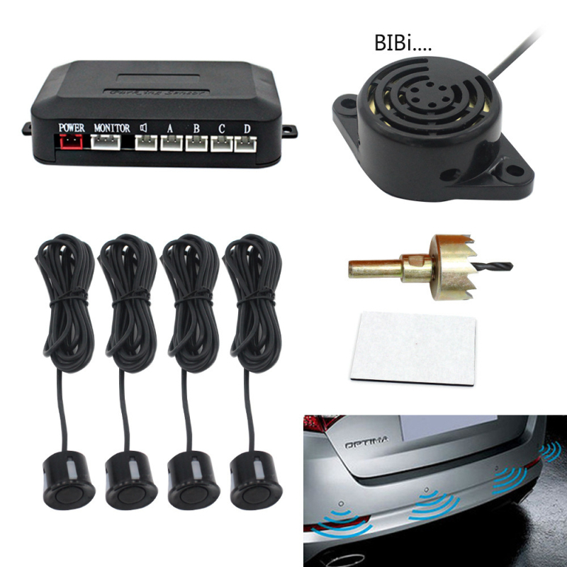 Radar vizual de recul pentru autoturisme – Sistem ultrasonic cu 4 sonde, afișaj LCD, model PZ600, 12V, rază detecție 0–2 m