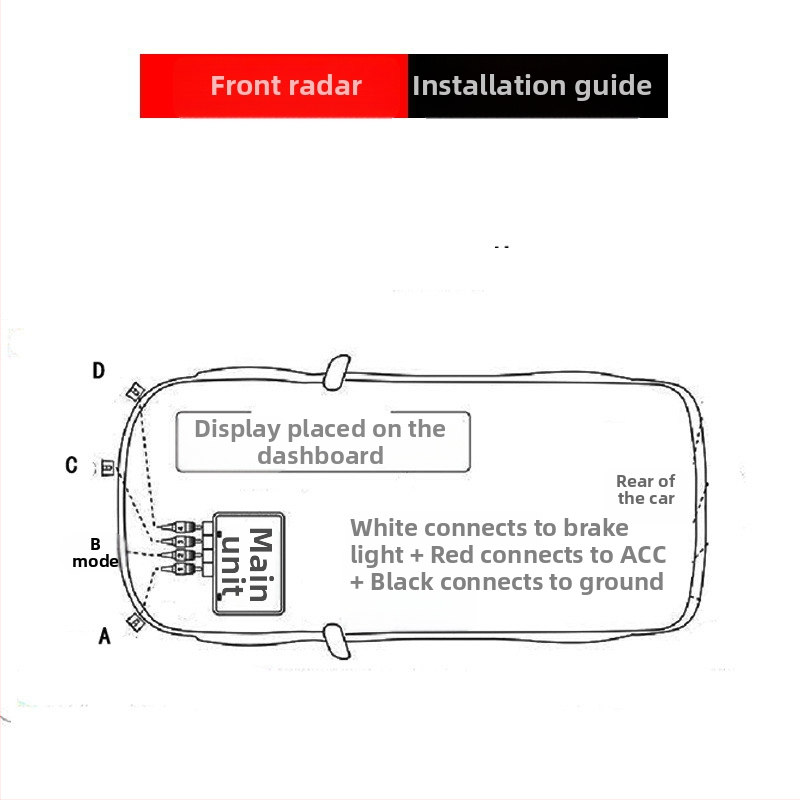 Priekšējais reversā radars ar balss signālu, 4 sensori, 12V, detekcijas diapazons 0,3–0,8 m, bez displeja