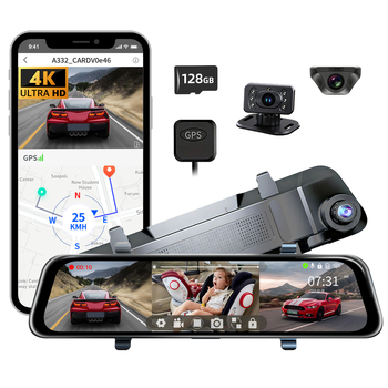 Dash cam oglindă retrovizoare cu 4K, cameră de monitorizare a copiilor, ecran tactil de 12 inchi, unghi de vizualizare 170°, înregistrare traseu GPS, Wi-Fi