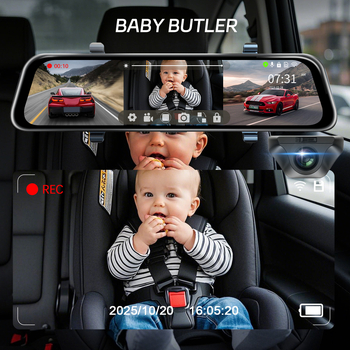 Dash cam oglindă retrovizoare cu 4K, cameră de monitorizare a copiilor, ecran tactil de 12 inchi, unghi de vizualizare 170°, înregistrare traseu GPS, Wi-Fi