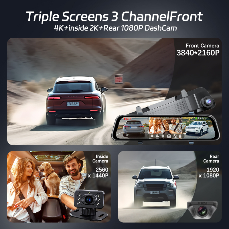 Dash cam oglindă retrovizoare cu 4K, cameră de monitorizare a copiilor, ecran tactil de 12 inchi, unghi de vizualizare 170°, înregistrare traseu GPS, Wi-Fi