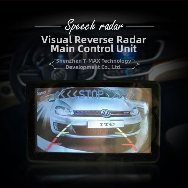 4 jutiklių vizualus atbulinis radaras su CCD kamera, aptikimo diapazonas 0,2–2,5 m, 12 V maitinimas, balso įspėjimas