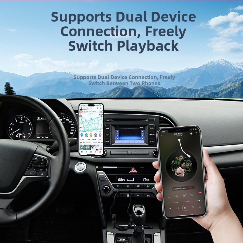 Automobilový Bluetooth hands-free prijímač s podporou USB disku, napájanie 5V, kábel 1.2 m, rozsah 20 Hz-20 kHz, hluk >90 dB