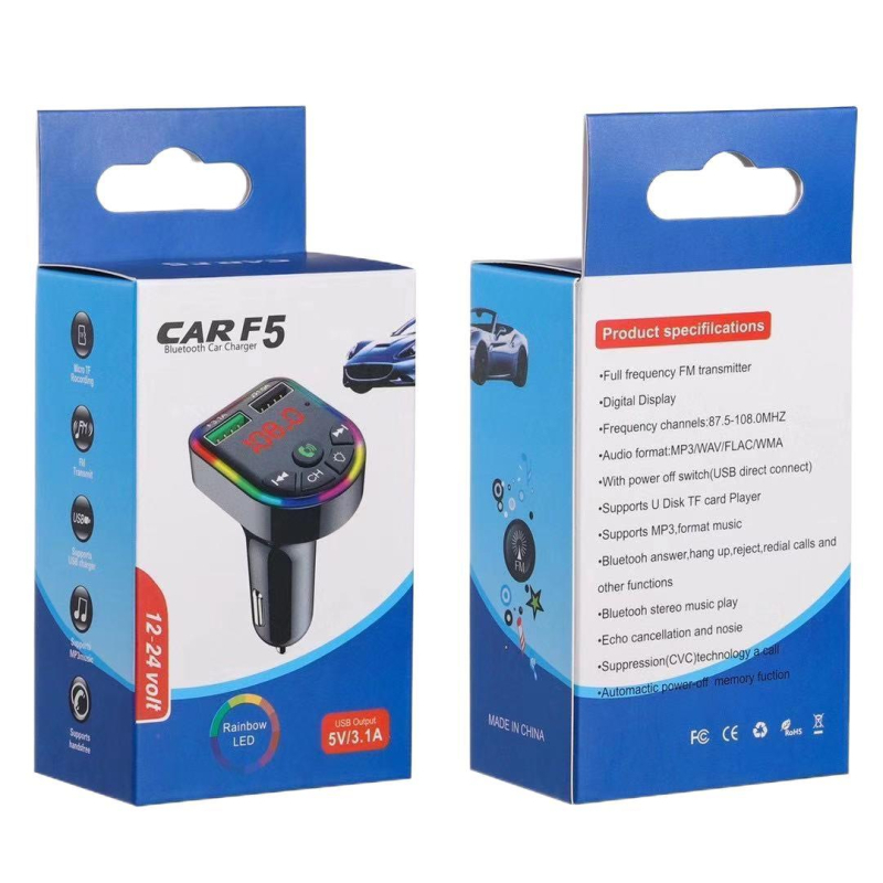 F5 Auto MP3 player s Bluetoothom, USB-om, ambijentalnim osvjetljenjem, napajanjem putem upaljača i hands-free pozivima