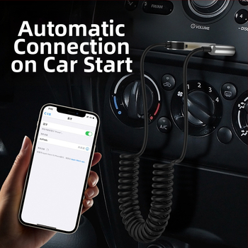 AUX bezdrôtový automobilový Bluetooth prijímač, telom zo zinkovej zliatiny, handsfree, 5V vstup, kábel 150 cm, 24 kHz frekvencia odozva, citlivosť mikrofónu 42 dB