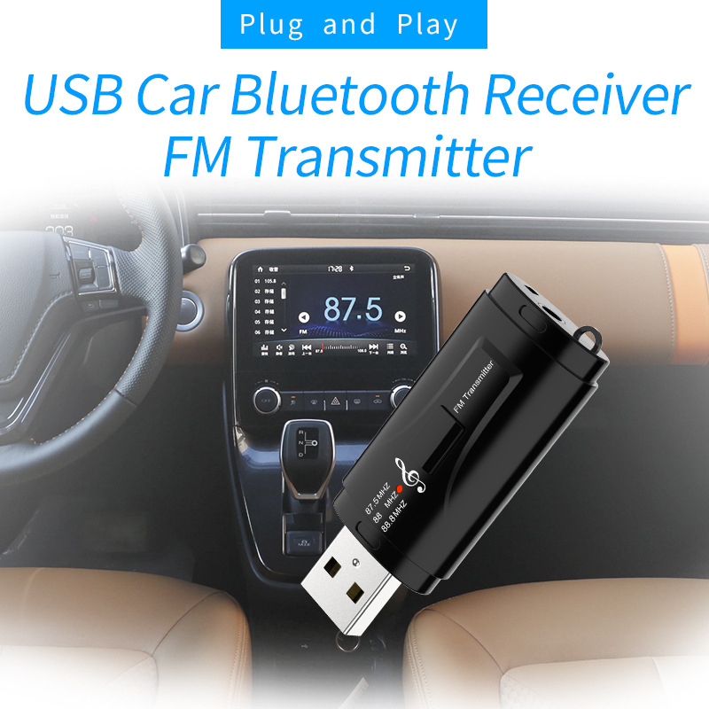 Bluetooth automobilių hands-free imtuvas su FM siųstuvu, USB maitinimas 5V, 87,5 MHz, 10 m veikimo diapazonas