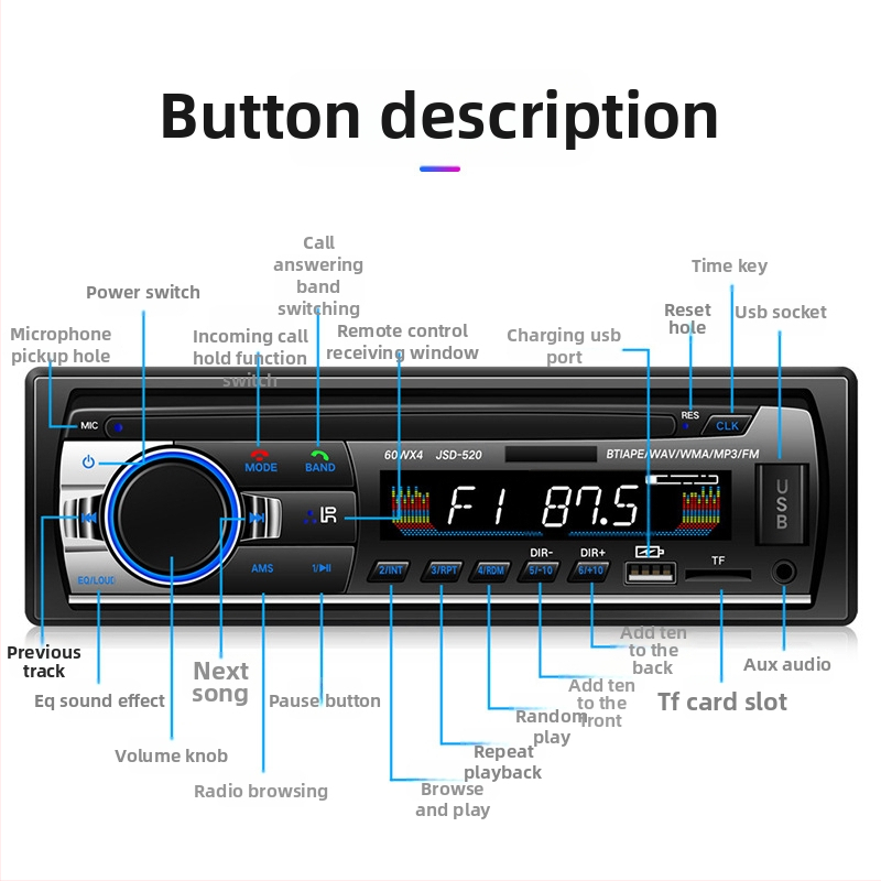 MP3 prehrávač do auta s Bluetooth, slot na kartu, OLED displej, 12V napájanie, model 6900