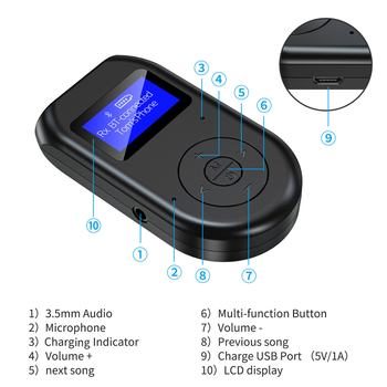 BT-11 AUX Bluetooth 5.0 auto adapter, AUX sučelje, Plug-and-Play, domet 10 m