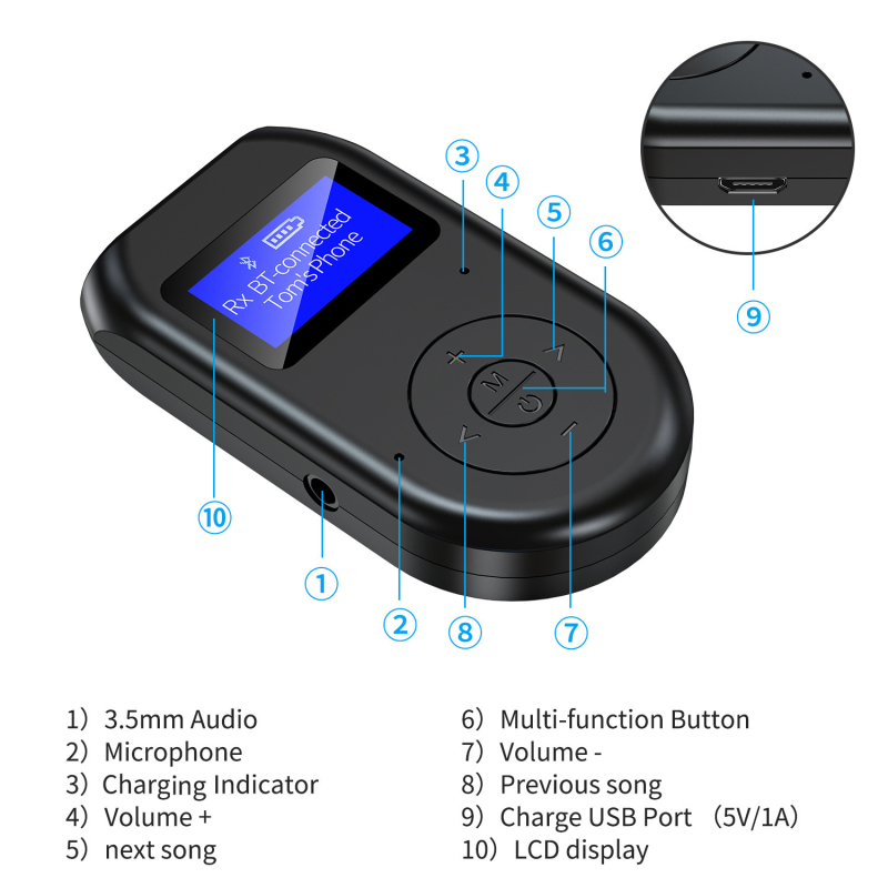 BT-11 AUX Bluetooth 5.0 auto adapter, AUX sučelje, Plug-and-Play, domet 10 m