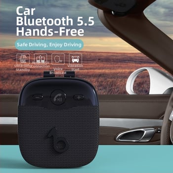 Bežični Bluetooth zvučnik za auto na parasolar s hands-free pozivima, Bluetooth 5.5, AUX ulaz 3,5 mm, Plug‑and‑Play