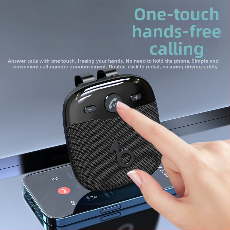 Bežični Bluetooth zvučnik za auto na parasolar s hands-free pozivima, Bluetooth 5.5, AUX ulaz 3,5 mm, Plug‑and‑Play