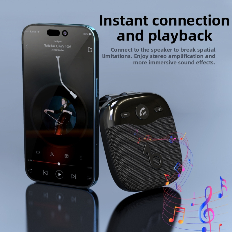 Bežični Bluetooth zvučnik za auto na parasolar s hands-free pozivima, Bluetooth 5.5, AUX ulaz 3,5 mm, Plug‑and‑Play