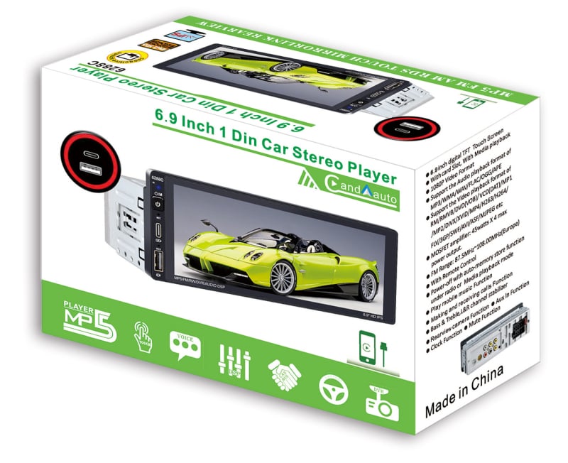 Kablirani CarPlay head unit za DIN jedne, MP5 player, Bluetooth, kapacitivni dodirni zaslon, USB prednji Type-C punjenje
