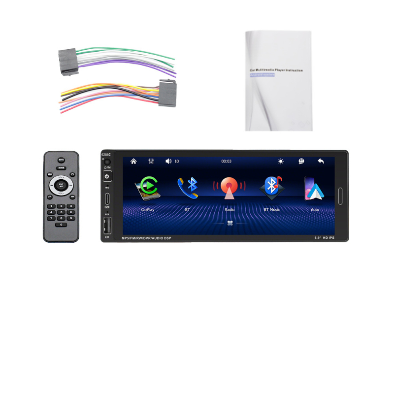 Kablirani CarPlay head unit za DIN jedne, MP5 player, Bluetooth, kapacitivni dodirni zaslon, USB prednji Type-C punjenje