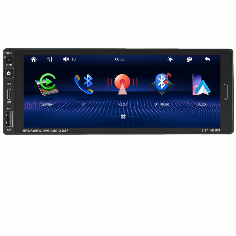 Kablirani CarPlay head unit za DIN jedne, MP5 player, Bluetooth, kapacitivni dodirni zaslon, USB prednji Type-C punjenje
