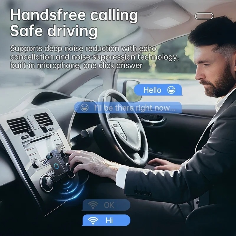 Автомобилен Bluetooth 5.4 трансивър с цифров дисплей, 3,5 мм AUX, Plug‑and‑Play hands-free, 2 Mbps, обхват до 10 м