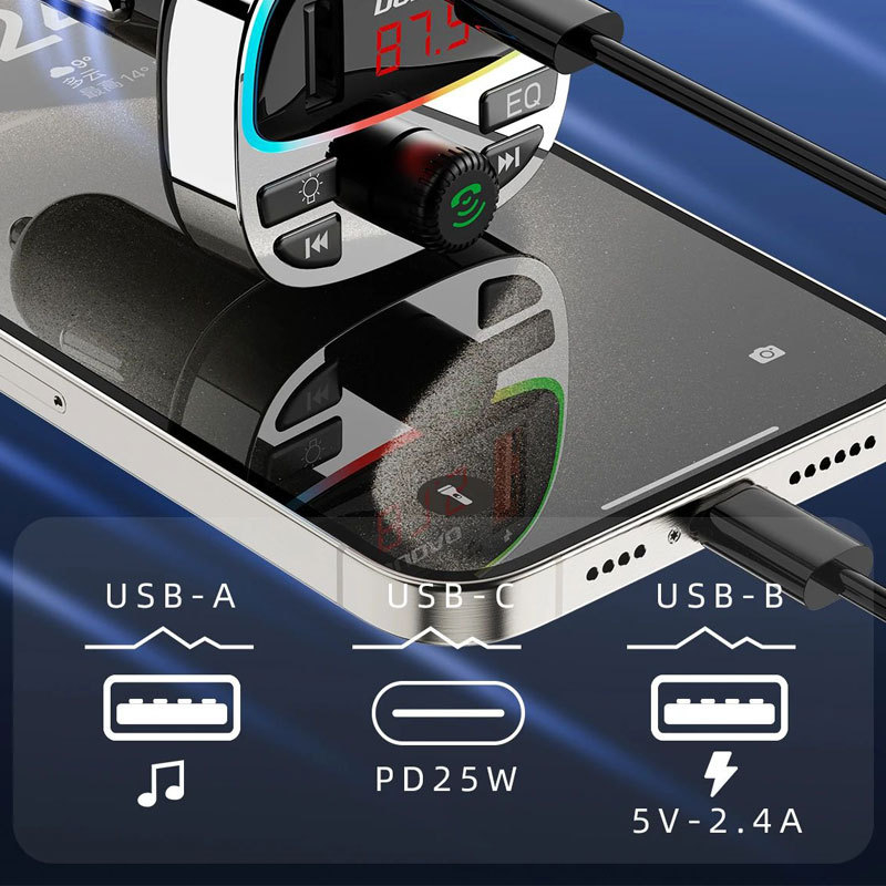 R2Pro+ automobil Bluetooth MP3 prijemnik s besprijekornim zvukom, PD brzo punjenje, OLED zaslon i FM radio, ulaz 12-24V