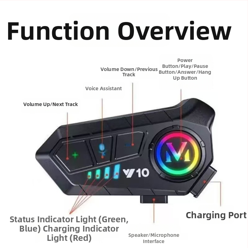 Y10 Bezdrôtový Bluetooth headset na prilbu s hlasovým ovládaním, dosah 15 m, IPX6 vodotesný, výdrž batérie viac než 8 hodín, Bluetooth 5.3