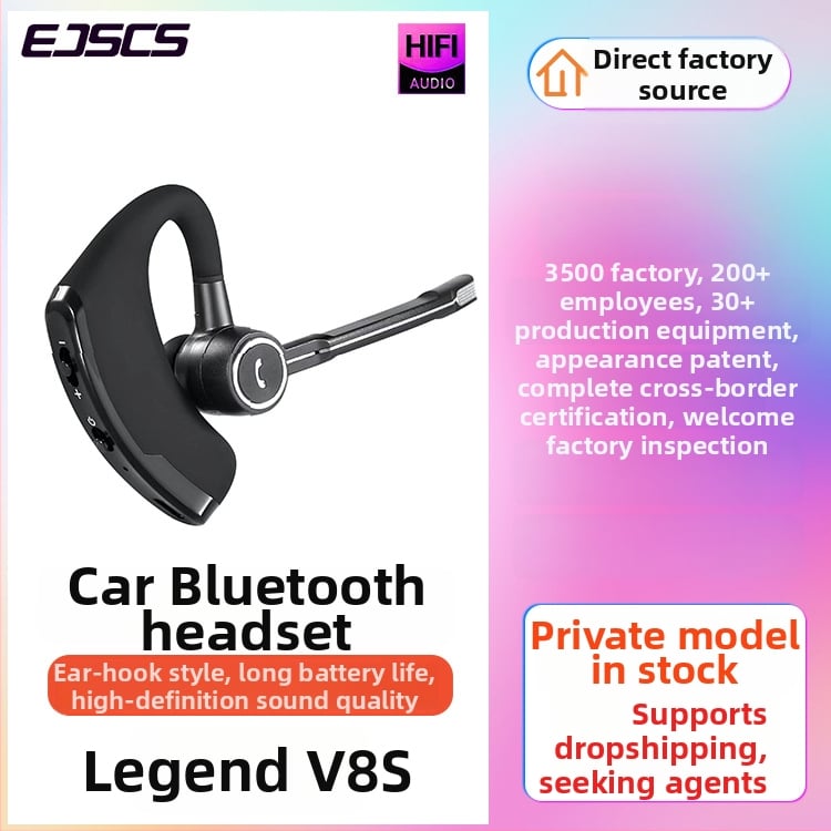 Feather Maple V8s Privatni model Bluetooth Auto slušalica - Mono uho, bežična, doseg 10 m, BT 5.3, više od 8 sati baterije, za pozive i glazbu