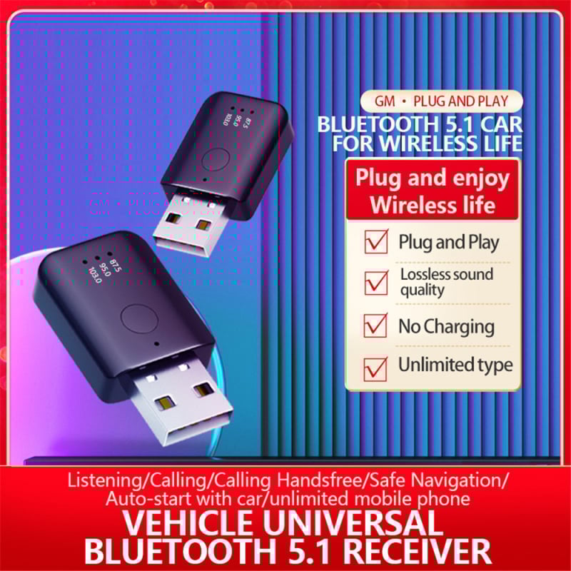 Bluetooth 5.1 FM предавател за автомобил с USB интерфейс, модел T50, plug-and-play, обхват 10 м, 2,4 GHz