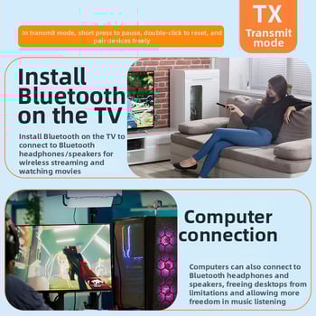 Bluetooth адаптер за кола — двуфункционален приемник и предавател, Hands-Free, Bluetooth 5.3, 3,5 мм, Plug-and-Play, обхват 10 м (Bluetooth 5.3; 3,5 мм; 10 м; 2-in-1; Plug-and-Play)