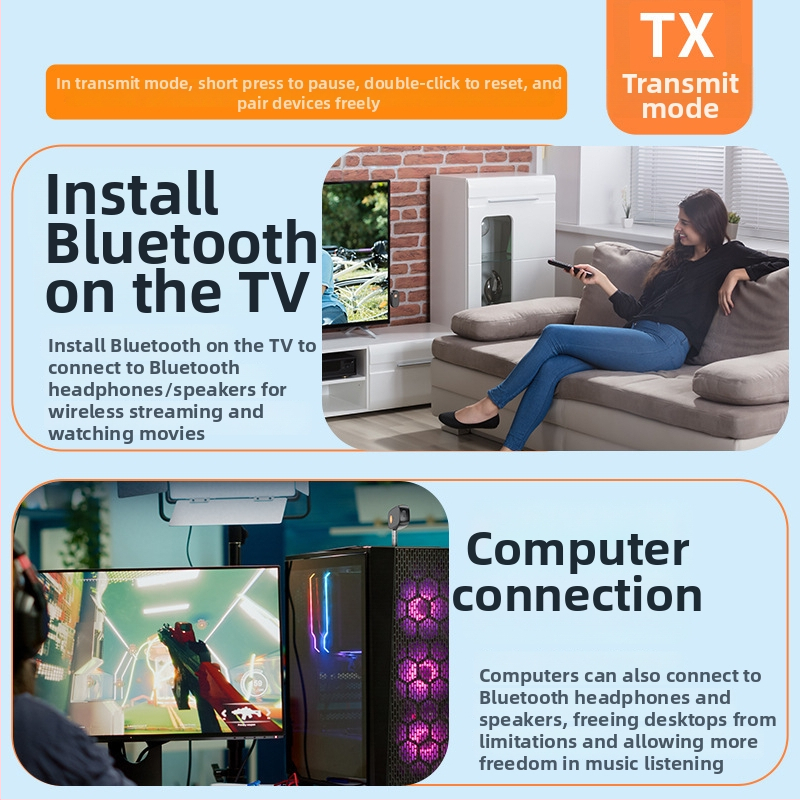 Bluetooth адаптер за кола — двуфункционален приемник и предавател, Hands-Free, Bluetooth 5.3, 3,5 мм, Plug-and-Play, обхват 10 м (Bluetooth 5.3; 3,5 мм; 10 м; 2-in-1; Plug-and-Play)