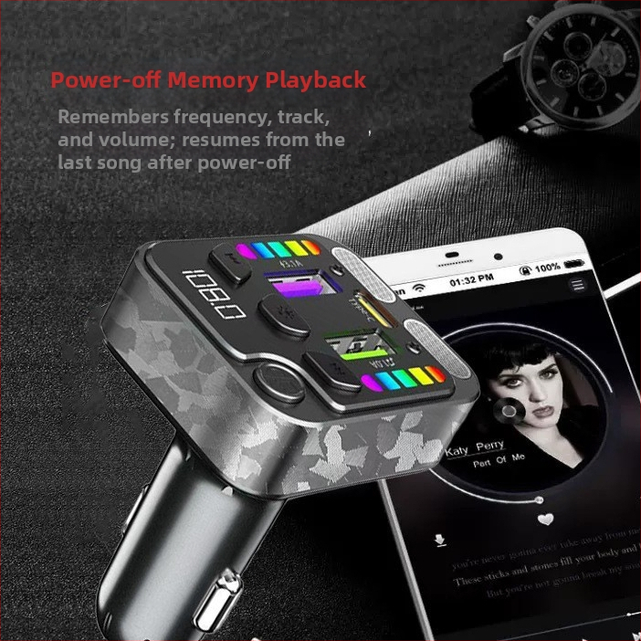 Automobiļu lādētājs ar MP3 atskaņotāju un Bluetooth hands-free, ABS korpuss, 12–24V ievade, uzstādīšana ligzdā, Bluetooth izeja