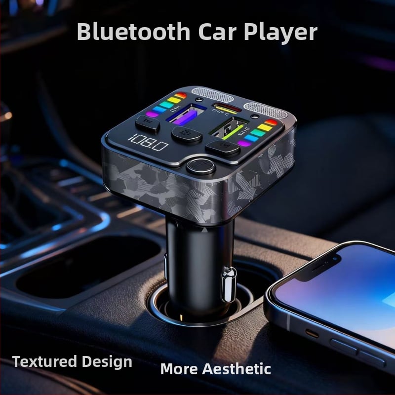 Automobilinis įkroviklis su MP3 grotuvu ir Bluetooth belaidžiu ryšiu, ABS korpusas, įėjimo įtampa 12–24V, montavimas į lizdą, Bluetooth išvestis