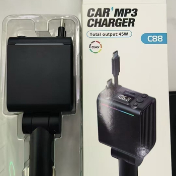 Automobilinis Bluetooth MP3 grotuvas su FM siųstuvu, PD greitas įkrovimas USB įkroviklis, ištraukiamas dvigubas kabelis, cigarečių degiklio adapteris