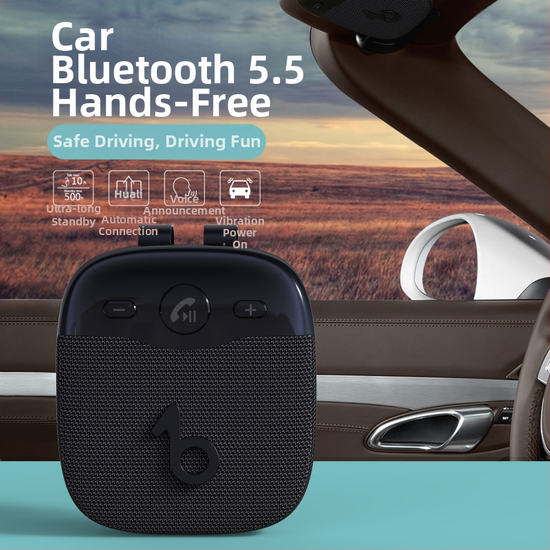 Bluetooth automobilio Hands-Free rinkinys montuojamas ant saulės skydelio — įėjimas 5V DC, 8W garsiakalbis, 2.4–2.48 GHz