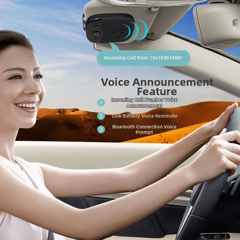 Bluetooth automobilio Hands-Free rinkinys montuojamas ant saulės skydelio — įėjimas 5V DC, 8W garsiakalbis, 2.4–2.48 GHz