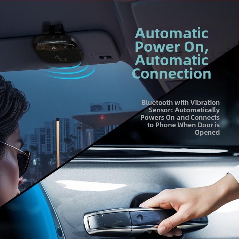 Bluetooth automobilio Hands-Free rinkinys montuojamas ant saulės skydelio — įėjimas 5V DC, 8W garsiakalbis, 2.4–2.48 GHz