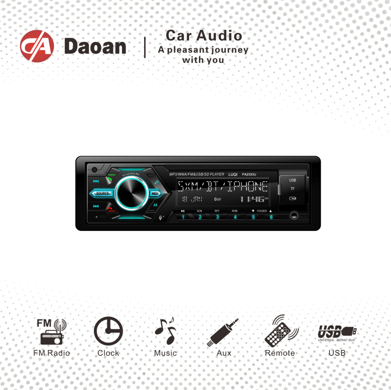 Auto MP3 prehrávač do auta s pevným LCD panelom, 4 RCA, dvojité USB, Bluetooth diaľkové ovládanie, FM — Model Pa2333u